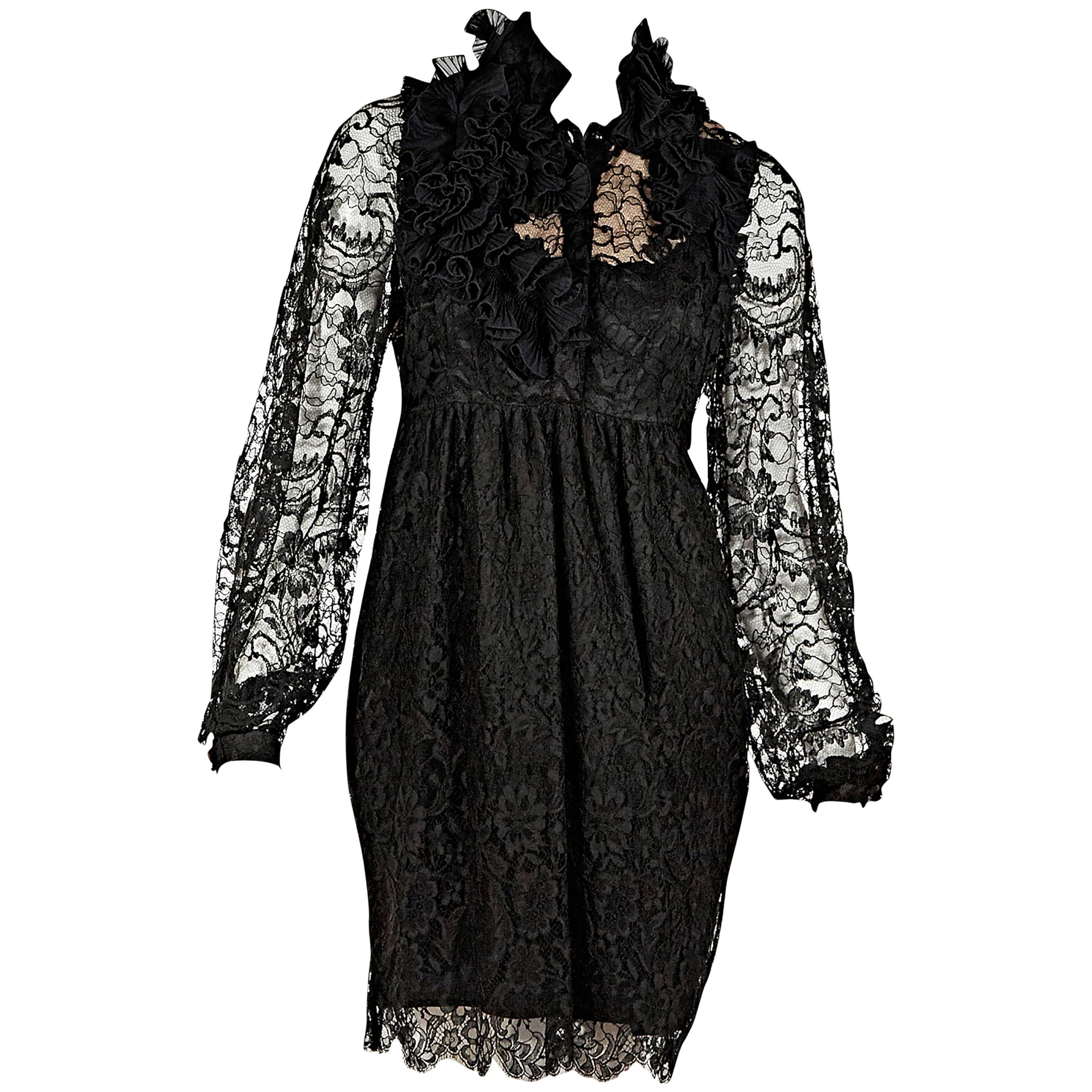 Black Givenchy Ruffled Lace Dress