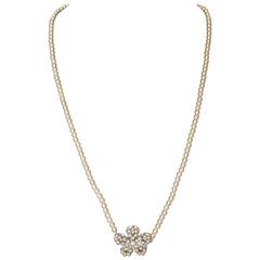 Chanel Thin Ivory Pearl Necklace w/ Silver & Pearl Flower Pendant - 98A