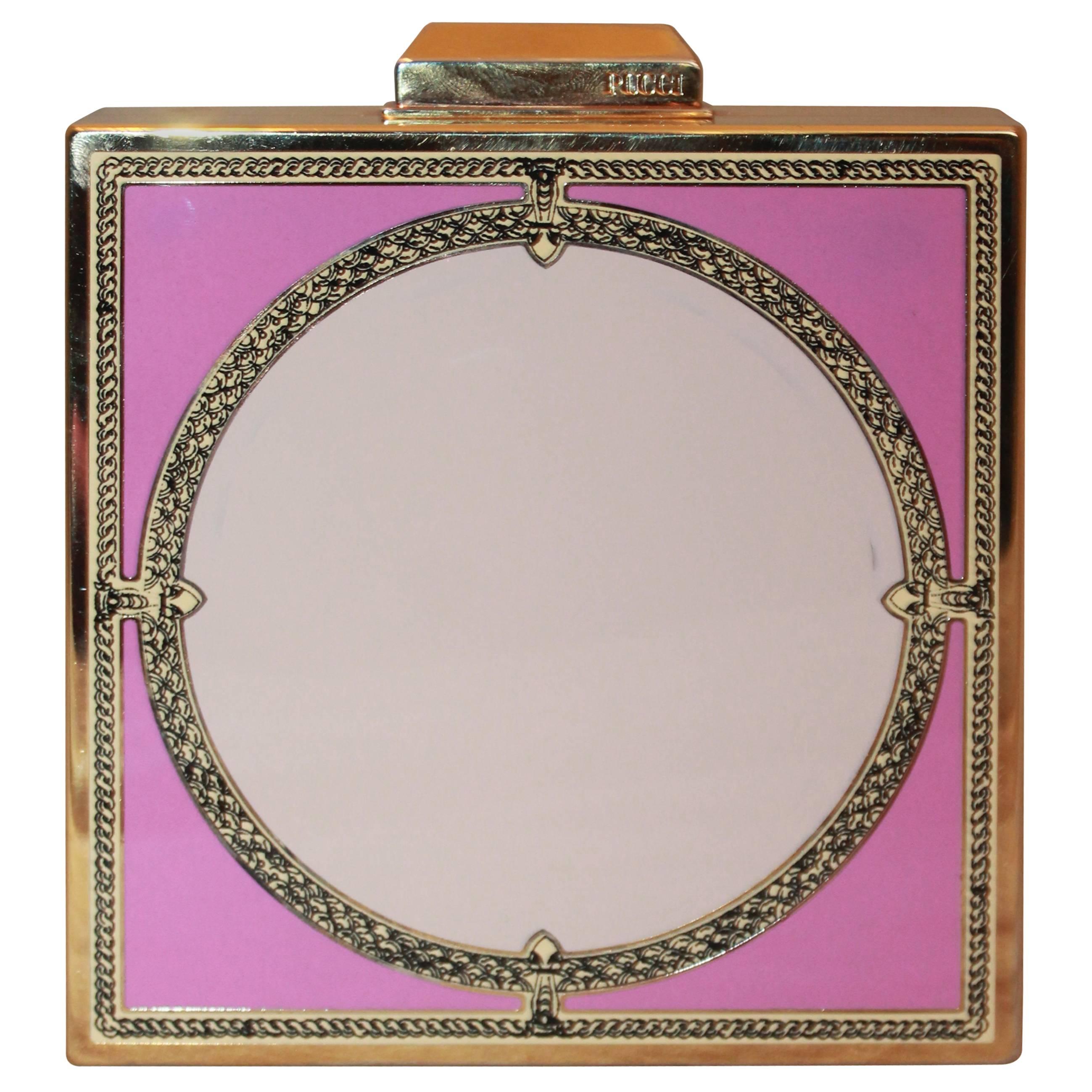 Emilio Pucci Gold Clutch with Pink Enamel Design 