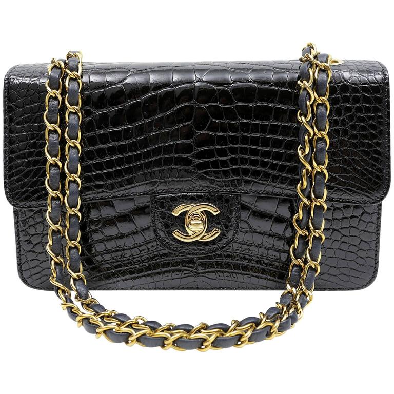 Chanel Black Crocodile Classic Single Flap Bag Gold Hardware At 1stdibs Chanel Black Crocodile Classic Single Flap Bag Gold Hardware For