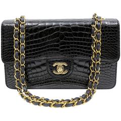 Chanel Black Crocodile Classic Single Flap Bag- Gold Hardware
