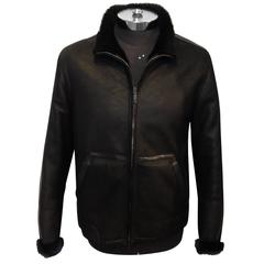 Giorgio Armani Black Label Black Shearling Racer Jacket