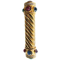 Givenchy Gold-Tone Brooch with Faux Ruby and Sapphire Stones