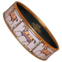 Retro Hermes 1980's Pink and Goldtone Horse & Buckle Design Bracelet