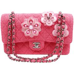 Chanel Pink Camellia Flower Tweed Double Flap Classic