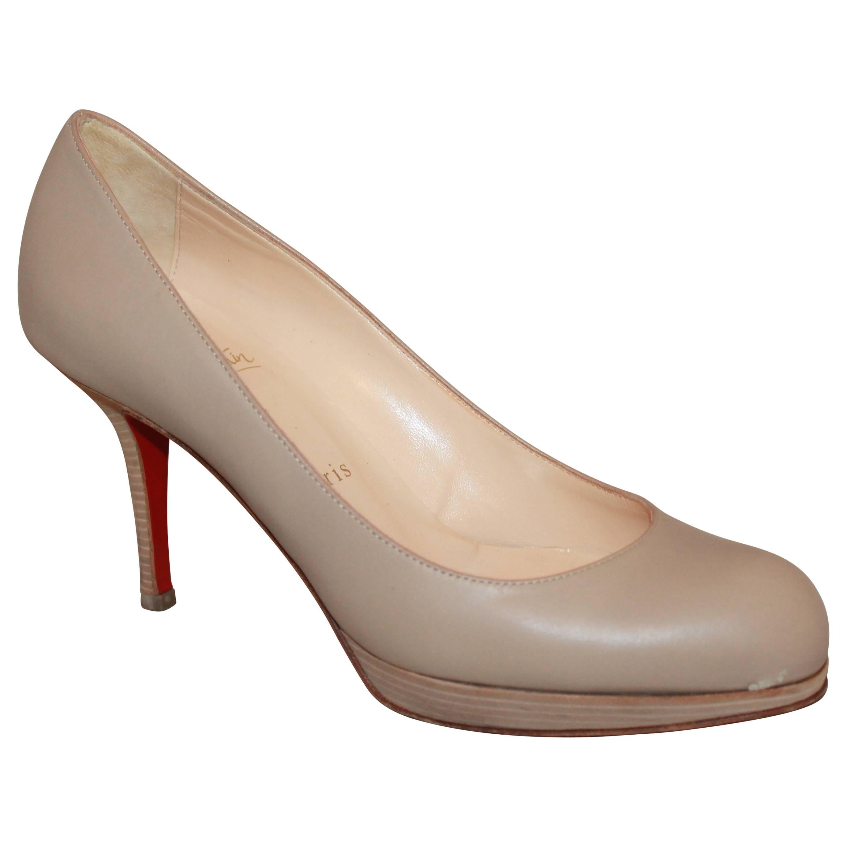 Christian Louboutin Nude Leather Wooden Pumps - 37.5 For Sale