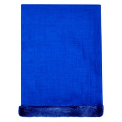 Verheyen London Handwoven Mink Fur Trimmed Cashmere Shawl in Blue