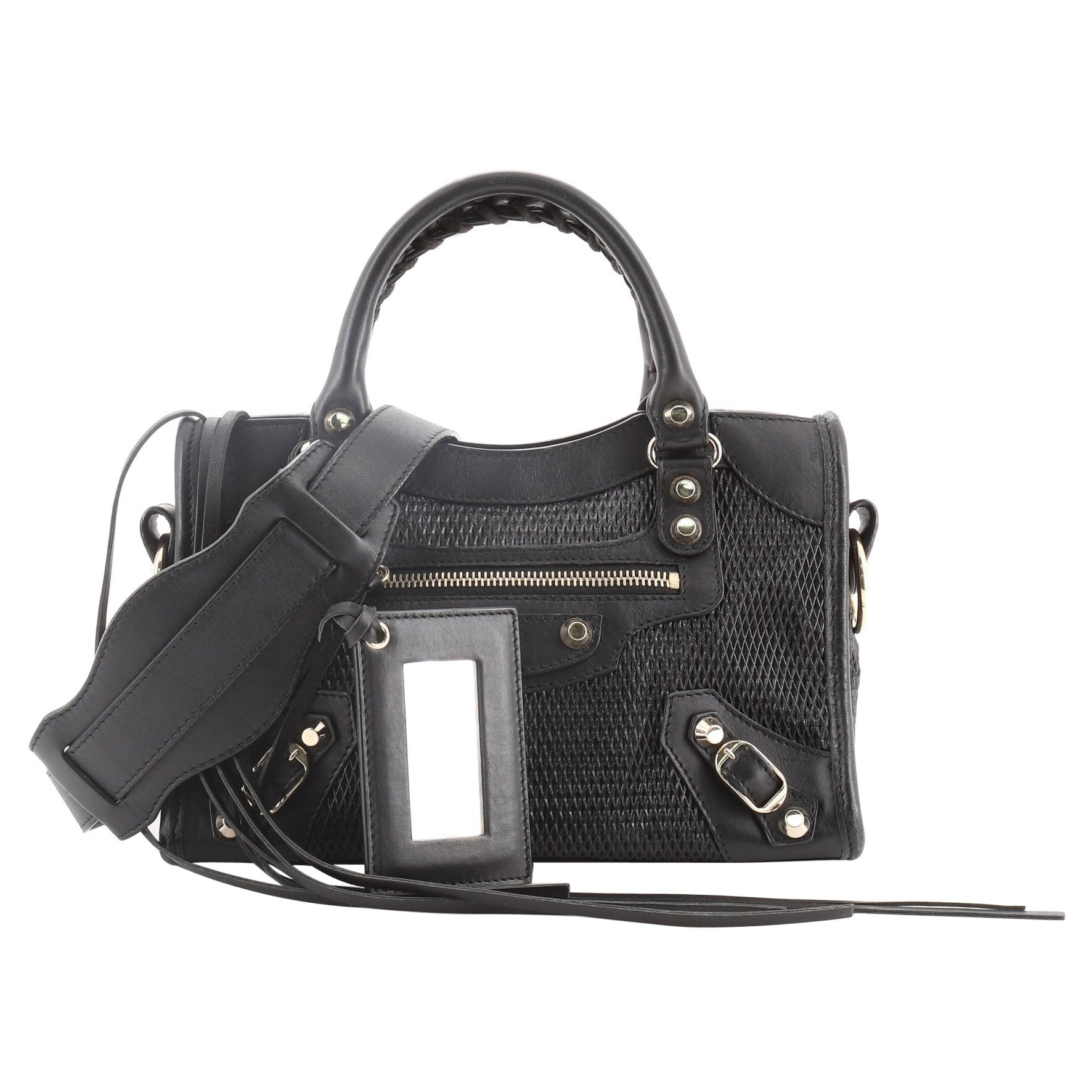 Balenciaga City Classic Studs Bag Perforated Leather Mini Black