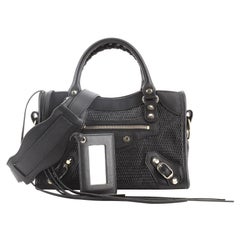 Retro Balenciaga City Classic Studs Bag Perforated Leather Mini Black
