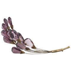 1940's Amethyst Colored Glass Floral Bouquet Brooch