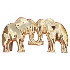 Hermès Vintage Belt Buckle Elephants Pattern in Golden Metal for 32 mm Belt