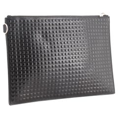 Balenciaga Zip Pouch Grid Embossed Leather Black