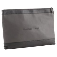 Vintage Balenciaga Navy Zip Pouch Leather Medium Black, Gray