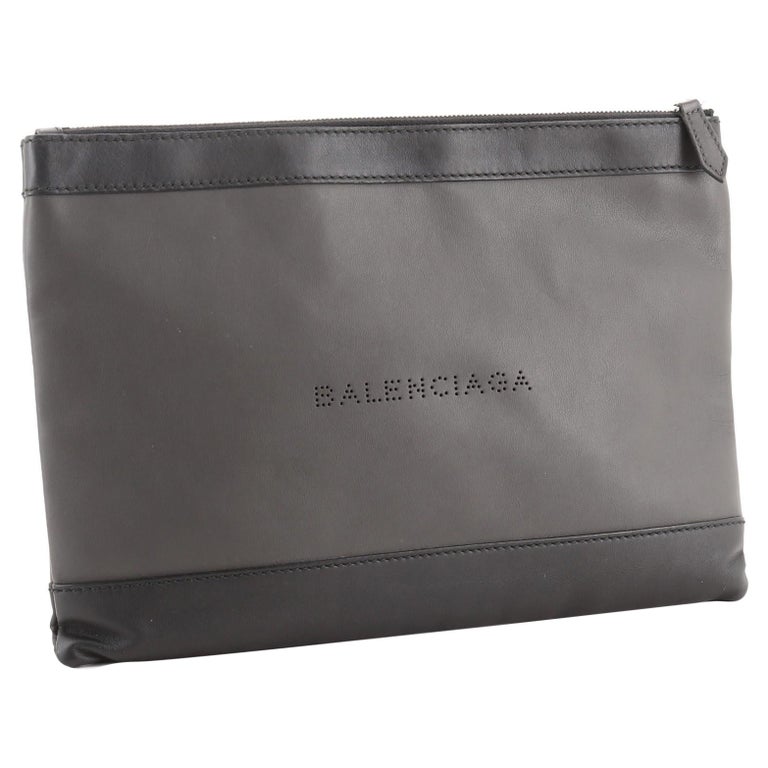 Balenciaga Navy Zip Pouch Leather Medium Black, Gray at 1stDibs