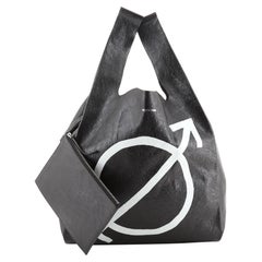 Retro Balenciaga Supermarket Shopper Bag Plaid Printed Leather Medium Black