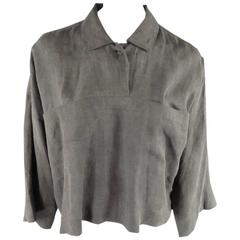ISSEY MIYAKE Size S Charcoal Linen Slouch Shoulder Blouse