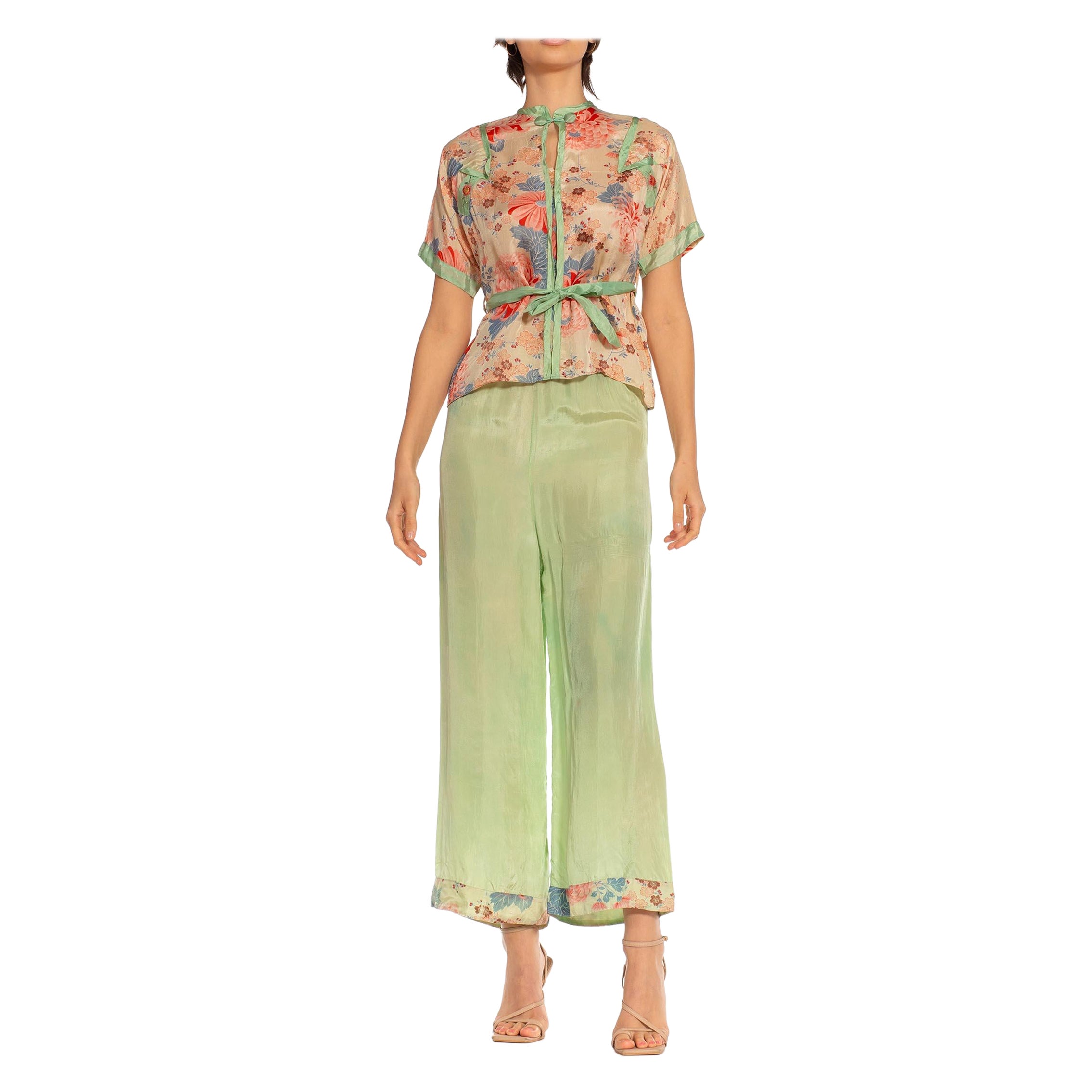 Pajamas de plage en rayonne vert menthe des années 1930 en rupture de stock en vente