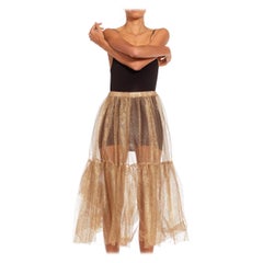 Vintage 1980S Gold Tulle Tiered Tutu Skirt With Elastic Waist