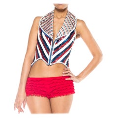 1970S HEDY JO STAR ORIGINAL Red, White & Blue Sequined Vegas Patriotic Showgirl
