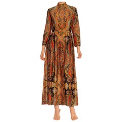 1970S Black & Yellow Polyester Psychedelic Paisley Print Dress