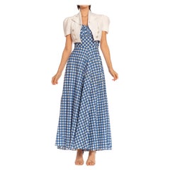 1930S White & Blue Cotton Gingham Full Skirt Dress With Matching Jacket Deadsto
