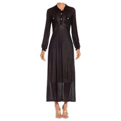 1930S Black Silk Jersey Sheer Striped Dress