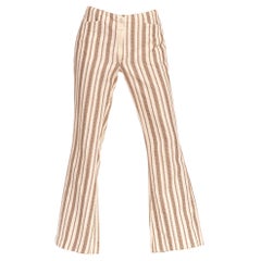 1970S White & Beige Polyester Geometric Stripe Pants