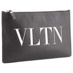 Valentino VLTN Zip Clutch Printed Leather Black