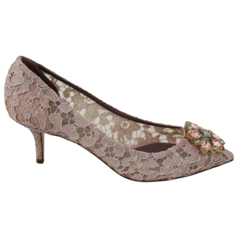 Dolce &amp; Gabbana Pumps mit rosa floralen Spitzenabsätzen aus Stoff im  Angebot bei 1stDibs