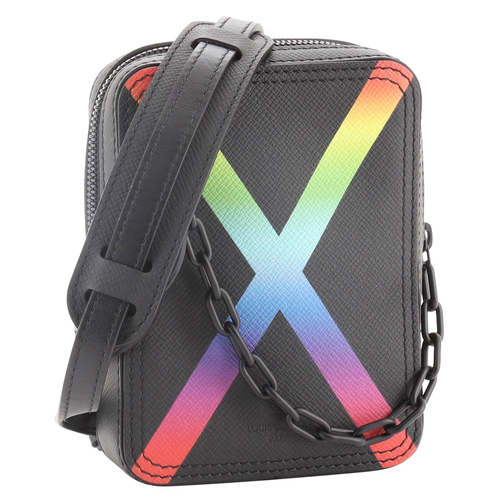 Louis Vuitton Danube Messenger Bag Rainbow Taiga Leather Black, Multicolor