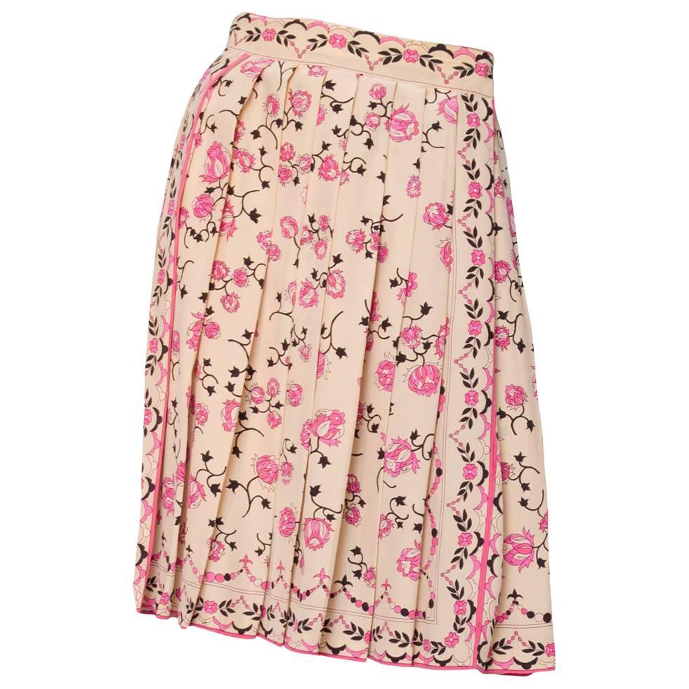 1960s Emilio Pucci Floral Print Silk Skirt For Sale