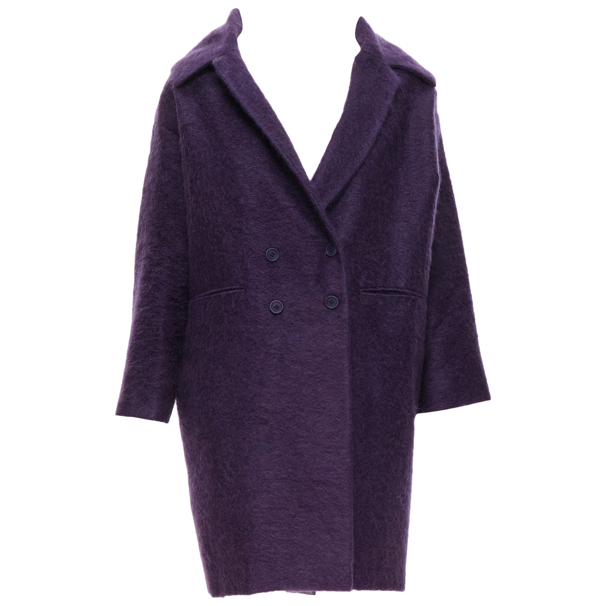 ROMEO GIGLI JOYCE purple fuzzy wool blend double berasted cocoon coat FR36 S