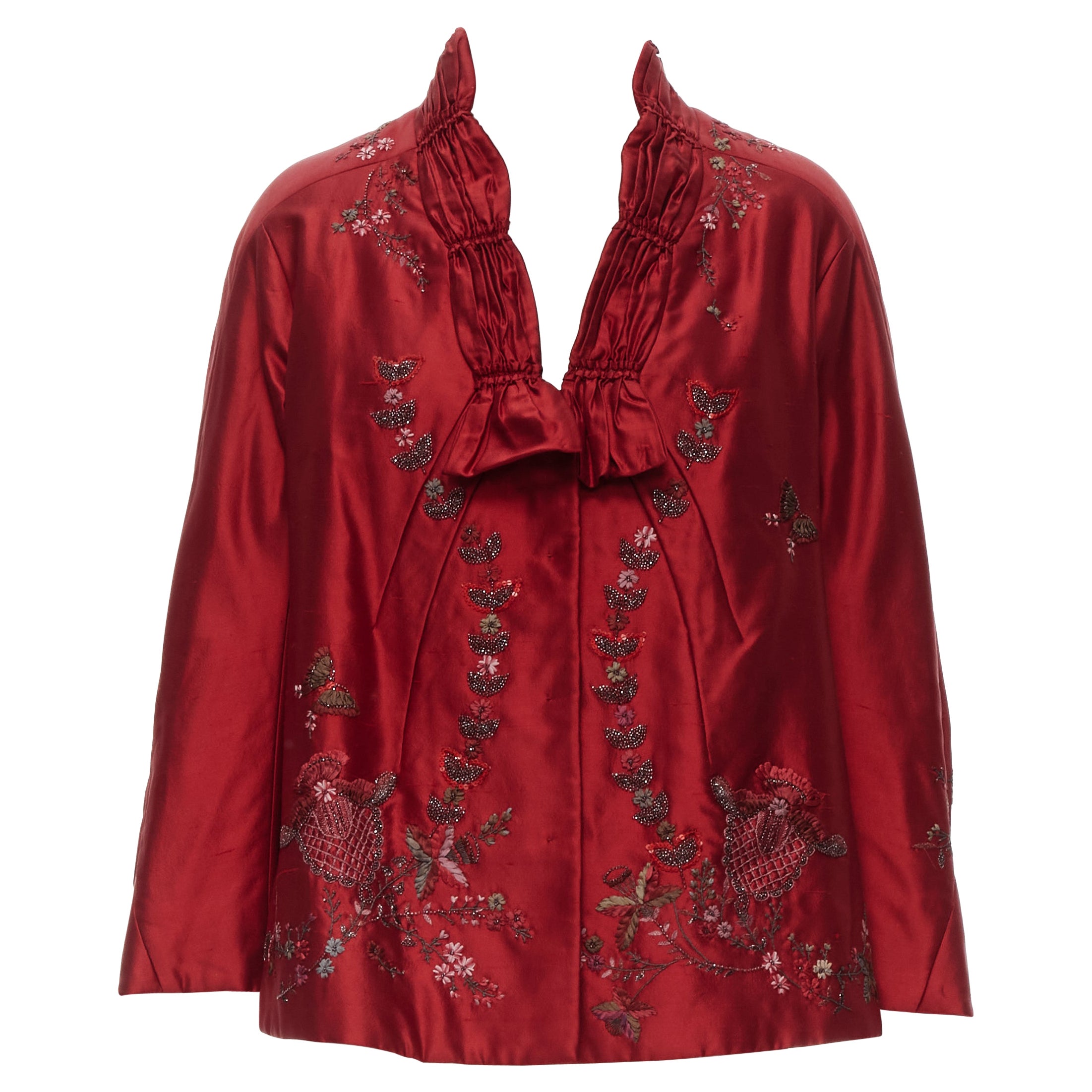 SHIATZY CHEN red silk floral bead embroidery cropped cocoon jacket IT40 S