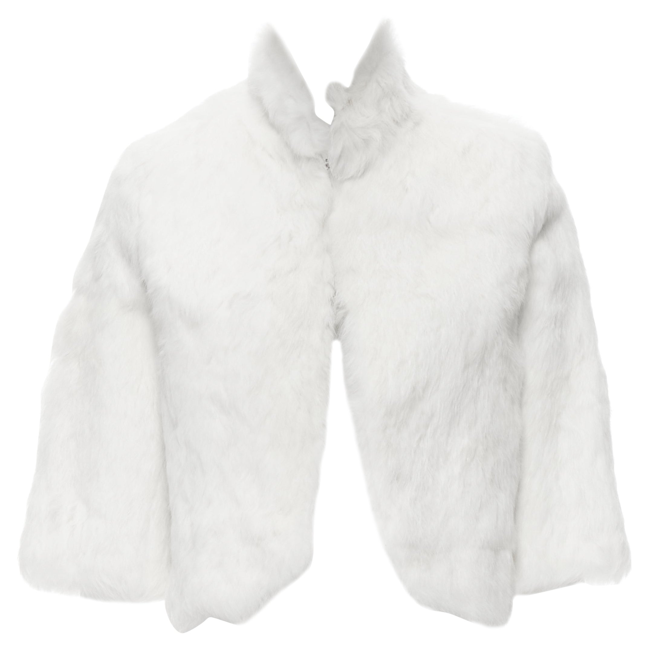 MATTHEW WILLIAMSON white natural fur 3/4 sleeve cropped jacket UK8 S For Sale