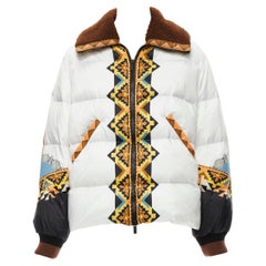 ETRO white ethnic print wool collar goose down puffer coat IT38 XS