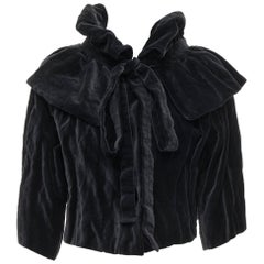 LANVIN 2005 black crinkled velvet Victorian collar opera jacket FR36 S