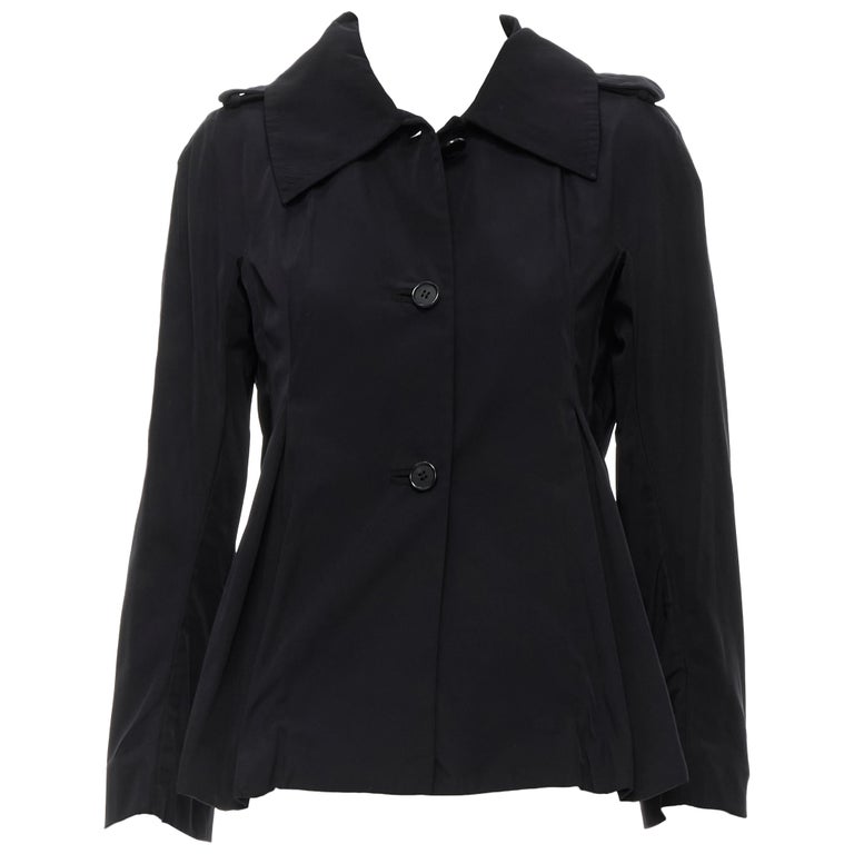 MARNI black polyester box dart layered back flared short trench coat IT38  XS For Sale at 1stDibs