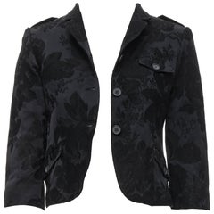 MIU MIU black wool sil floral jacquard cropped military jacket IT40 S