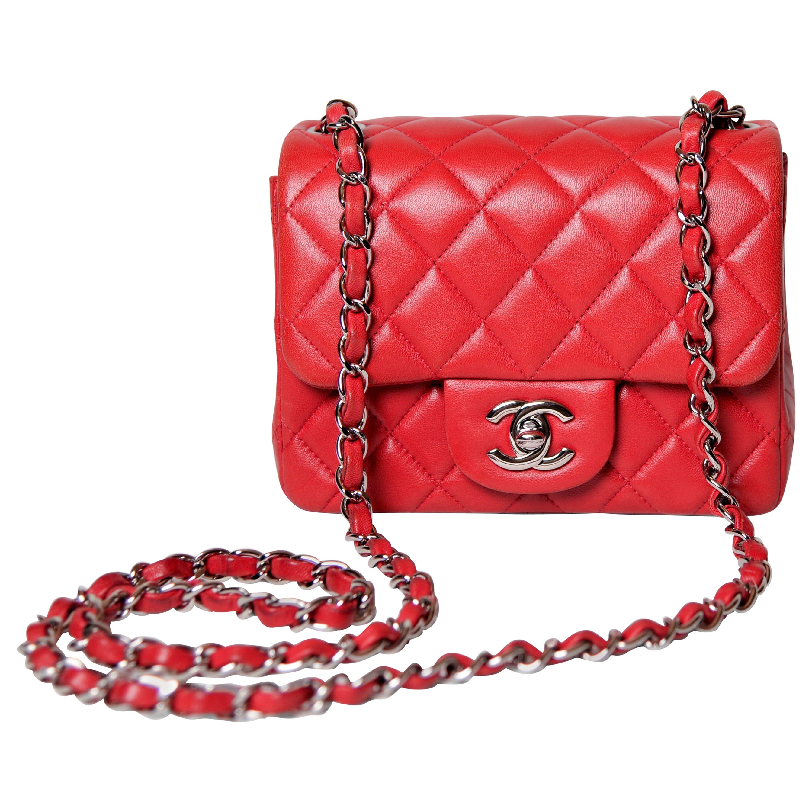 Chanel Red Quilted Lambskin Leather Mini Flap Bag
