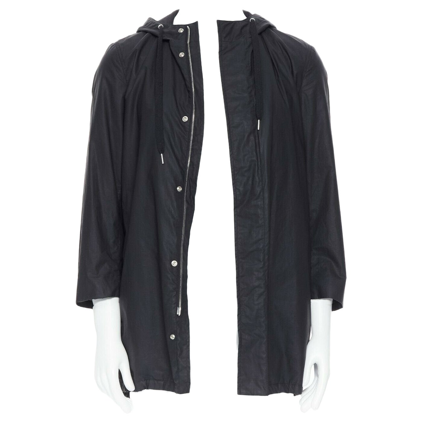DIOR HOMME black hooded utilitarian drawstrings zipper windbreaker jacket For Sale