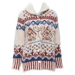 COOHEM Japan alpaca wool knit tweed fairisle chunky cardigan jacket FR36 S