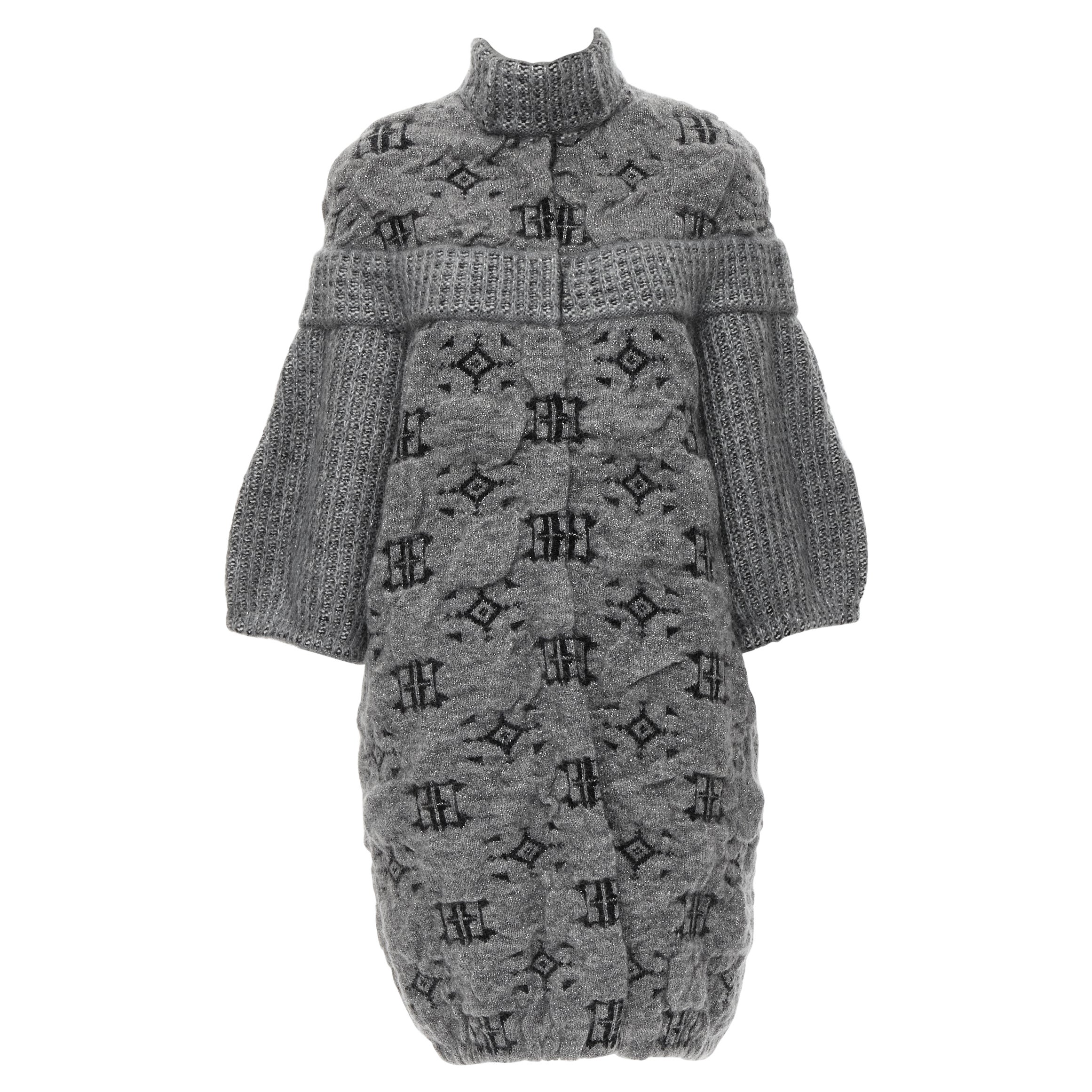 ANTONIO MARRAS grey lurex mohair wool jacquard waffle knit cardigan coat XS