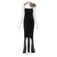 LANVIN 2004 abito con collo a scialle in pelliccia di velluto nero a taglio vivo e alto FR38 S