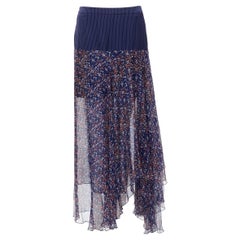 DRIES VAN NOTEN blue pinstripe pixelated paisley sheer handkerchief skirt FR36 S