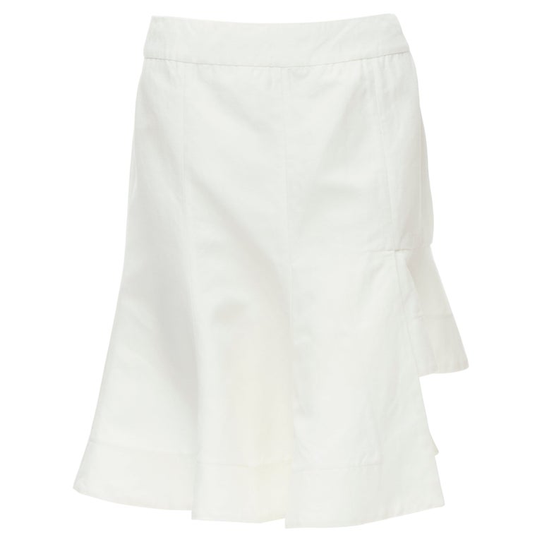New Women Ex Branded Black & White Stripe Crepe Textured Hanky Hem Skirt Size 6