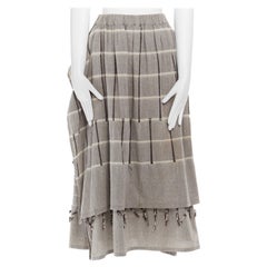 Vintage ISSEY MIYAKE 1980 Hellgrauer karierter, getäfelter Rock mit seitlichen Fransen M