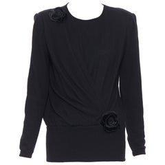 vintage VALENTINO black wool floral applique wrap shoulder padded sweater IT42