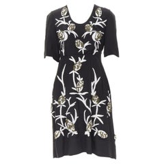 MARNI  black silk white grey floral bed embroidery short sleeve dress IT40 S