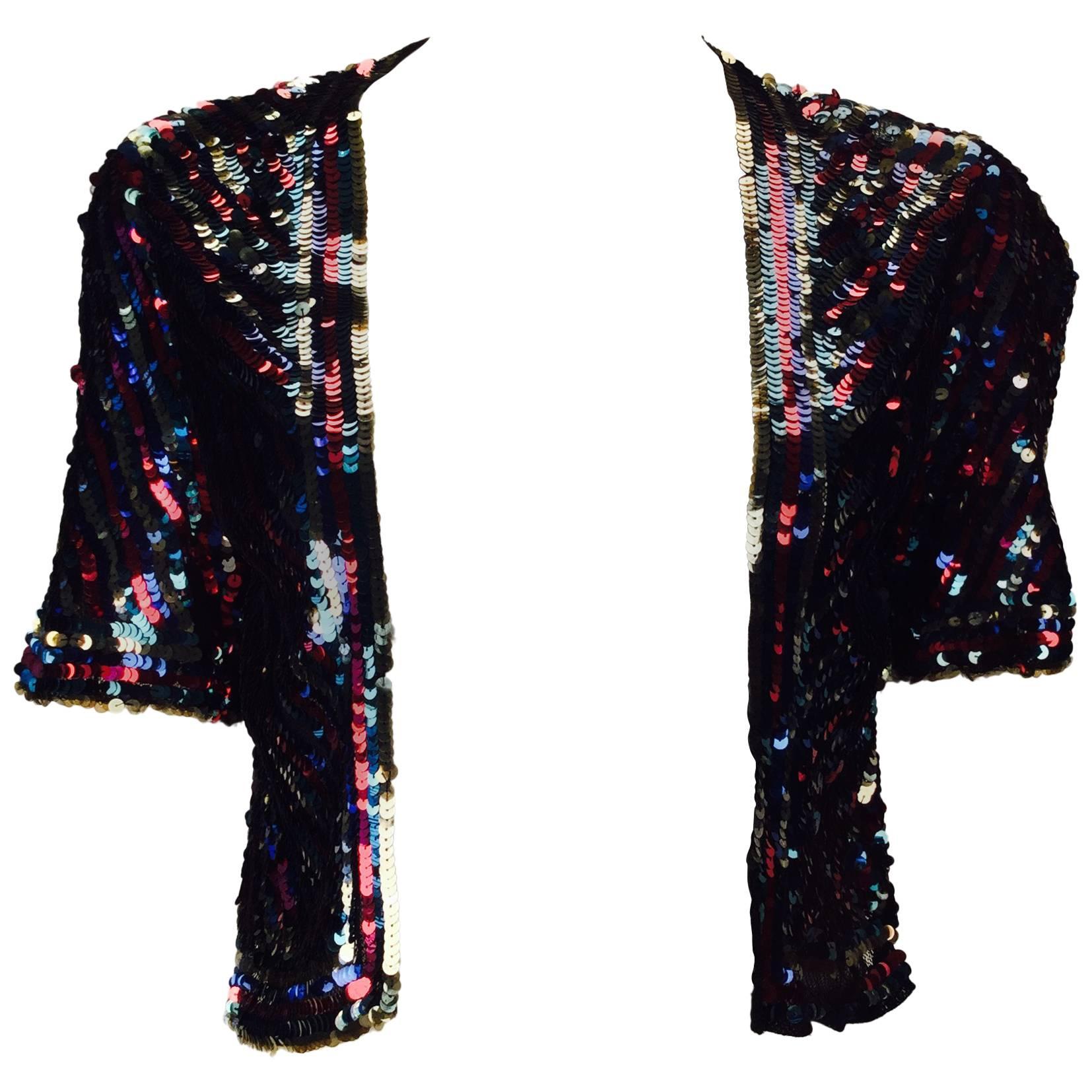 1940s Multicolor Sequin Short Sleeve Bolero For Sale