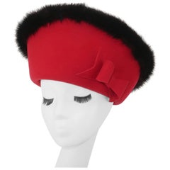 Vintage Mr. John Jr. Red Wool Hat With Mink Fur Trim, 1960's